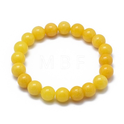 Natural Yellow Jade Bead Stretch Bracelets X-BJEW-K212-C-038-1