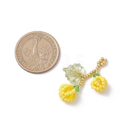 Glass Seed Beaded Berries & Leaf Pendants PALLOY-MZ01114-05-1
