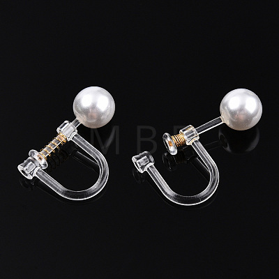 Resin Clip-on Earring Converter with ABS Plastic Imitation Pearl Beaded STAS-T064-02G-1