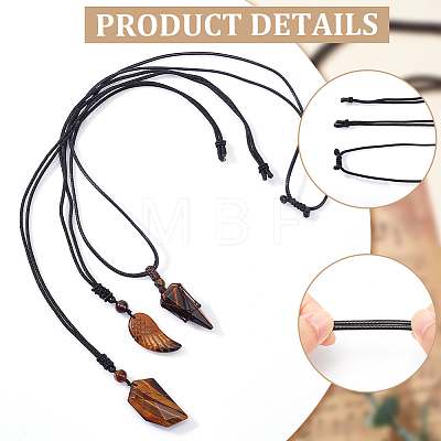 Globleland 3Pcs 3 Style Natural Tiger Eye Wing & Cone & Dagger Pendant Necklaces Set with Polyester Rope for Men Women NJEW-GL0001-02-1
