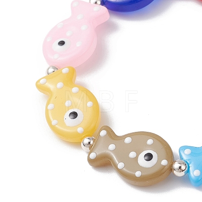 Handmade Lampwork Enamel Fish Beaded Stretch Bracelets for Women Men BJEW-TA00685-1