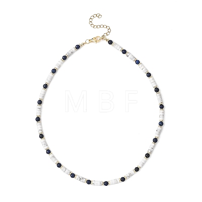 Round Natural Lapis Lazuli & Natural Howlite Heishi Beaded Necklaces NJEW-JN05662-1