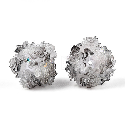 Polymer Clay Rhinestone Beads with Embossed Resin Roses RESI-T059-04B-1