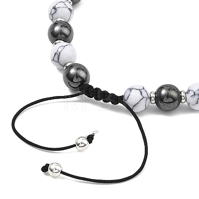 Adjustable Synthetic Howlite & Non-Magnetic Synthetic Hematite Round Braided Bead Bracelets for Womem Men BJEW-JB13588-1