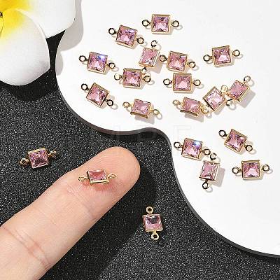 SHEGRACE Brass Pave Cubic Zirconia Square Connector Charms XGRQ2O093-440E-G-1
