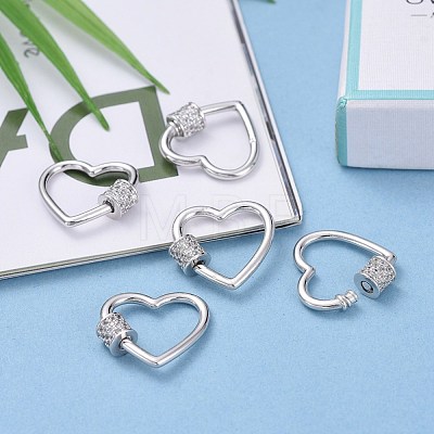 Brass Micro Pave Clear Cubic Zirconia Screw Carabiner Lock Charms ZIRC-E164-07P-1