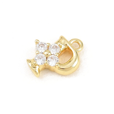 Brass Micro Pave Clear Cubic Zirconia Charms KK-Z151-18G-P-1
