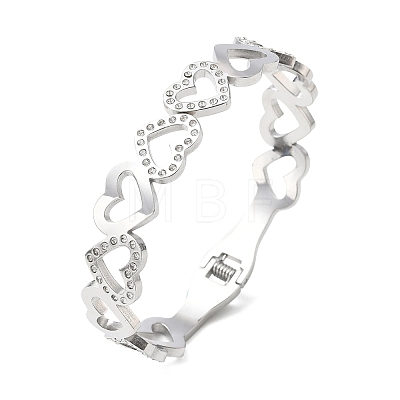 Hollow Heart 304 Stainless Steel Bangles for Women BJEW-A166-01B-P-1