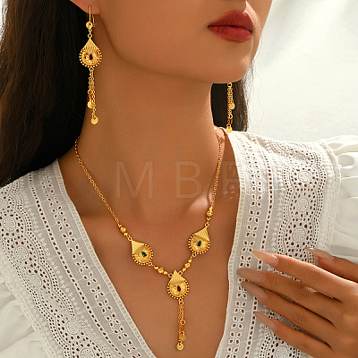 Brass Micro Pave Colorful Cubic Teardrop Tassels Zirconia Earrings & Necklaces Sets for Women JU2264-1