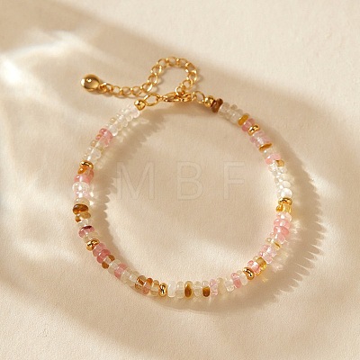 Handmade Watermelon Stone Glass Rondelle Beaded Bracelets with 304 Stainless Steel End Chains XL9343-7-1
