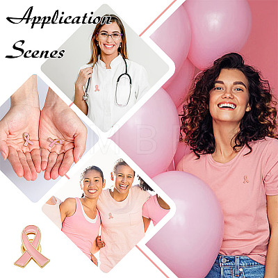 40Pcs Breast Cancer Awareness Pink Ribbon Enamel Pin JEWB-ME0001-22-1