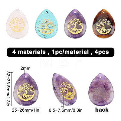 4Pcs 4 Style Natural & Synthetic Gemstone Pendants G-SC0001-71-1