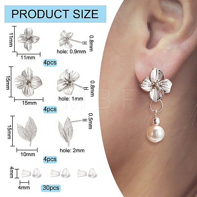 12Pcs 3 Style Brass Stud Earring Findings KK-BC0010-21-1