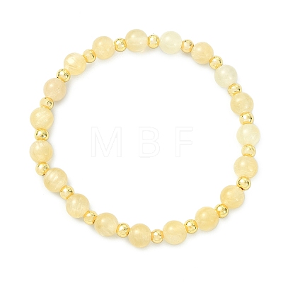 Natural Golden Silk Jade & Brass Beads Stretch Bracelets for Women BJEW-JB14040-1