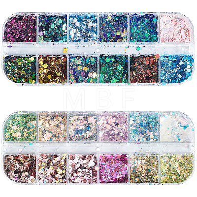 2 Bags 2 Colors 12 Grid Nail Art PET & ABS Sequins/Paillette MRMJ-SP0001-32-1