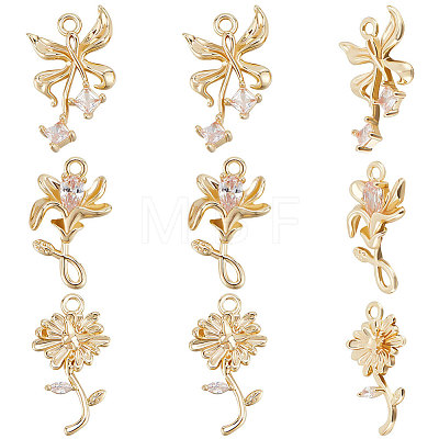 9Pcs 3 Style Brass Micro Pave Cubic Zirconia Pendants Sets KK-BBC0007-54-1