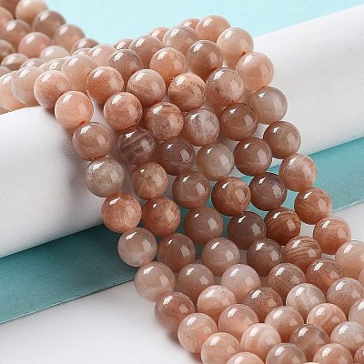 Natural Multi-Moonstone Round Beads Strands G-O030-6mm-10B-1