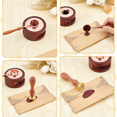 Brass Wax Seal Stamps with Rosewood Handle AJEW-WH0412-0249-1