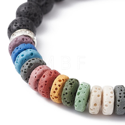 Dyed Colorful Natural Lava Rock & Rhinestone Beaded Stretch Bracelets for Women BJEW-JB09668-01-1