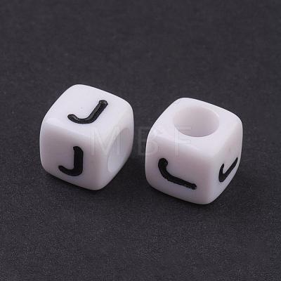 6MM Letter J White Letter Acrylic Cube Beads X-PL37C9308-J-1