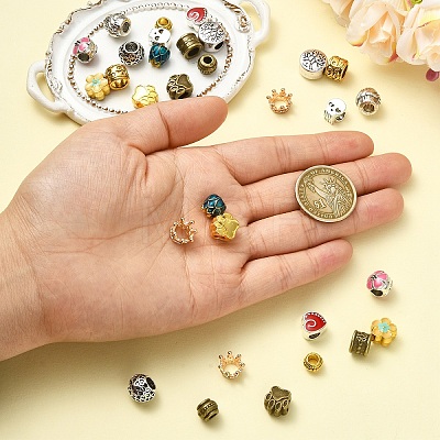 30Pcs 15 Styles Tibetan Style Alloy European Beads TIBE-YW0002-07-1
