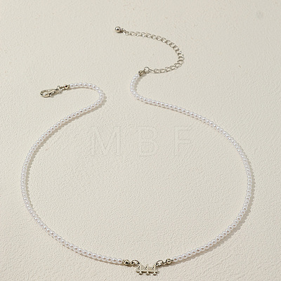 Alloy Number 444 Pendant Resin Imitation Pearl White Round Beaded Necklaces for Women FS-WGE7FDC-13-1