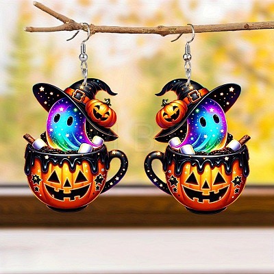 Pumpkin Cup with Ghost Acrylic Dangle Earrings FS-WG7B4FC-01-1