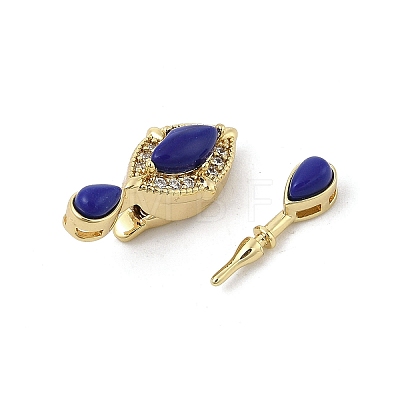 Brass Micro Pave Cubic Zirconia & Optimized Lapis Box Clasps KK-P291-47G-1