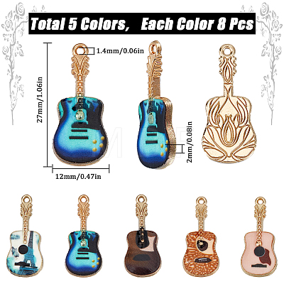 40Pcs 5 Colors Rack Plating Golden Tone Alloy Pendants ENAM-SC0005-16-1