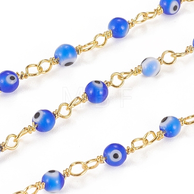 3.28 Feet Handmade Evil Eye Lampwork Round Beaded Chains X-CHC-G009-A-G05-1