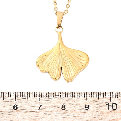 Ginkgo Leaf 304 Stainless Steel Pendant Necklaces NJEW-H059-21G-1