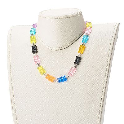 Bear Resin Link Chain Necklaces NJEW-JN03574-1