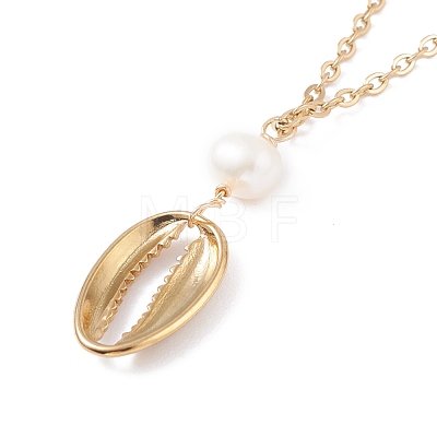 Natural Pearl Beads Natural Cowrie Shell Pendant Necklace for Teen Girl Women NJEW-JN03745-01-1