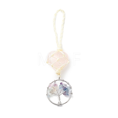 Heart Natural Rose Quartz Pendant Decoration DJEW-PW0002-22L-1