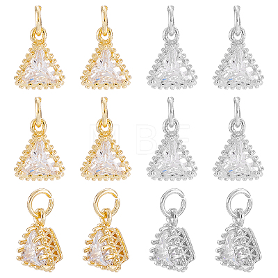 SUPERFINDINGS 12Pcs 2 Colors Brass Clear Cubic Zirconia Pendants ZIRC-FH0001-13-1