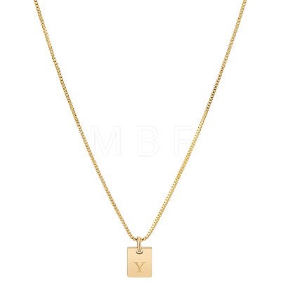 1Pc Stainless Steel Letter Rectangle Pendant Necklaces NJEW-LP0001-34Y-G-1