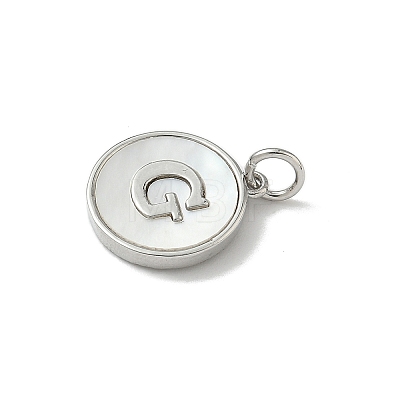 Brass Pave Natural Shell Flat Round with Letter Charms KK-Z115-13P-G-1