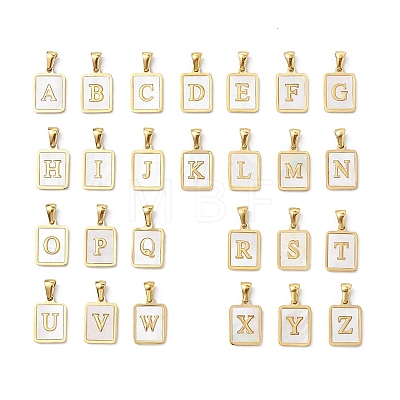 26Pcs Letter A~Z Ion Plating(IP) 304 Stainless Steel Pave Shell Pendants STAS-G327-01G-1