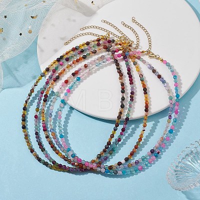 Faceted Round Natural Agate(Dyed & Heated) Beaded Necklaces for Women NJEW-JN04659-1