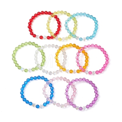 10Pcs 10 Colors Transparent Acrylic & Glass Beaded Stretch Bracelet Sets BJEW-JB10799-1