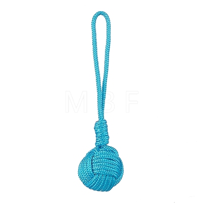 Polyester Cord Knitted Ball Wood Pendant Decoration HJEW-JM01034-1