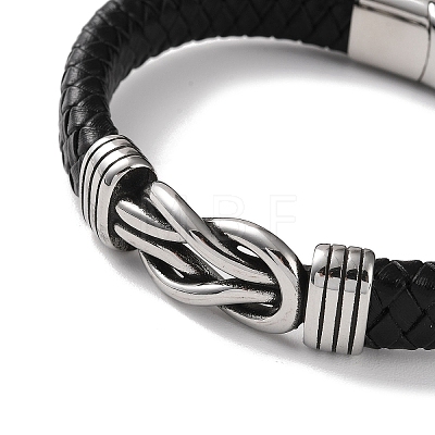 Men's Braided Black PU Leather Cord Bracelets BJEW-K243-19AS-1
