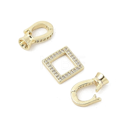 Brass Micro Pave Clear Cubic Zirconia Fold Over Clasps KK-U059-18G-1