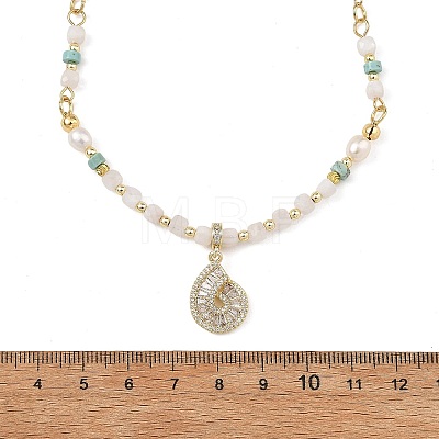 Ocean Brass Pave Clear Cubic Zirconia Conch Shell Shape Pendant Necklaces NJEW-JN06421-1