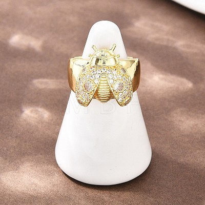 Ladybug Brass Micro Pave Cubic Zirconia Cuff Rings for Women RJEW-A088-09A-G-1