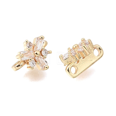 Brass Micro Pave Clear Cubic Zirconia 2-Loop Flower Spacer Bars KK-C258-08LG-1