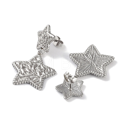 Non-Tarnish Texture Star 304 Stainless Steel Dangle Earrings EJEW-L283-044P-1