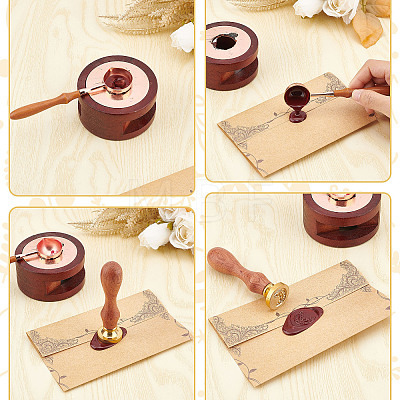 Brass Wax Seal Stamps with Rosewood Handle AJEW-WH0412-0210-1