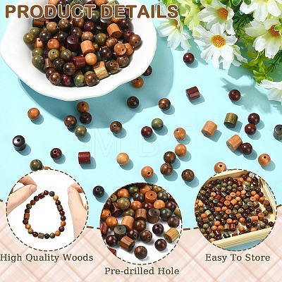 160Pcs 8 Styles Sandalwood Beads WOOD-YW0001-96-1