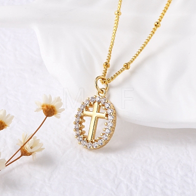 Brass Clear Cubic Zirconia Pendant Necklaces for Women NJEW-D305-03G-01-1